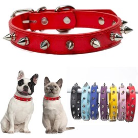 Red Spiked Dog Collar for Small Dogs,Mushrooms Rivet Spike Cat Collar Female Girls Soft Pu Leather Studded Spiked Puppy Collars Adjustable for XS S M Pet Collars Male Boys Kitten,S