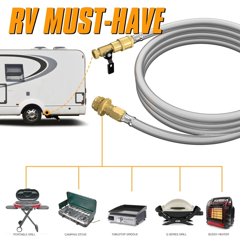 12FT RV Quick Connect Propane Hose with 1/4"Shutoff Valve, Propane