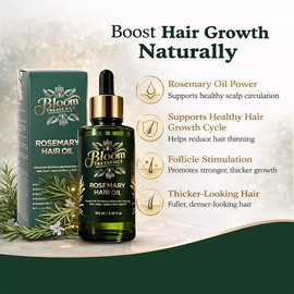 Aceite de romero prémium para el crecimiento del cabello – Tratamiento anticaídas y cuero cabelludo con 24 aceites botánicos (amla, argán, ricino y jo