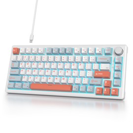 iTastatur 75% Wired Keyboard with Knob, 75 Percent Gaming Keyboard Hot Swappable Gasket Mount,White Switch,82 Keys TKL Mechanical Keyboard,NKRO Creamy Keyboard for PC Laptop Windows Gamer(Salmon)
