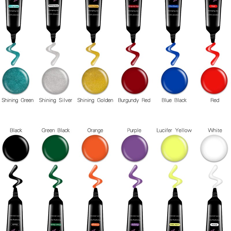 SEISSO Stamping Nail Polish Gels, 12 Colors Stamping Gels 0.25