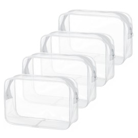 4 Pcs Clear Plastic Cosmetic Bags With Zipper PVC Waterproof Makeup Bags Travel Toiletry Bag Organizer for Women Men Travel Vacation Bathroom Organizing Gifts White 7.8 × 5.1 ×2.3 Inches