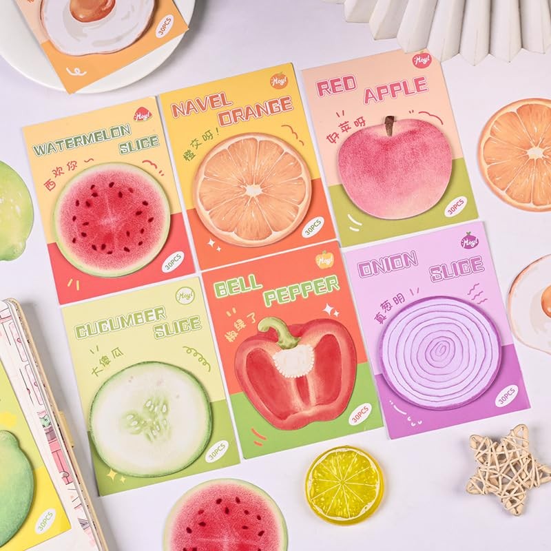 TOTUUYO 8 Style Fruit Shaped Cute Sticky Notes Watercolor Vegetable