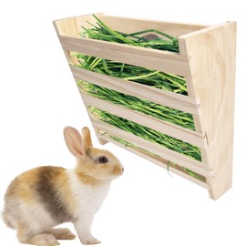 Hamiledyi Small Rabbit Hay Feeder with Litter Box Wooden Food Feeding Manger Bunny Hay Dispenser Small Animals Grass Holder for Guinea Pig Hamsters Bunny Chinchilla