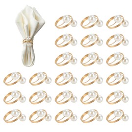 Pearl Napkin Rings, 24pcs Gold Serviette Buckle Holder Wedding Party Dinner Table Napkin Buckles, Pearl Metal Napkin Clasp Holders for Family GatheringTable Setting Decorations (Stylish Style)