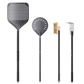 4 Piece Pizza Oven Kit 9 Inch Turning Peel Perforated Pizza Peel and Oven Brush Ash Rake Wood Burning Commercial Oven Accessoires for Home Restaurant