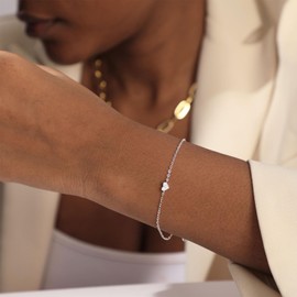 Sewyer Dainty Bracelets for Women 14K Gold/White Plated Simple Bracelet Beaded Box Cubic Zirconia Pearl Cross Stackable Bracelets Gift Girls Jewelry