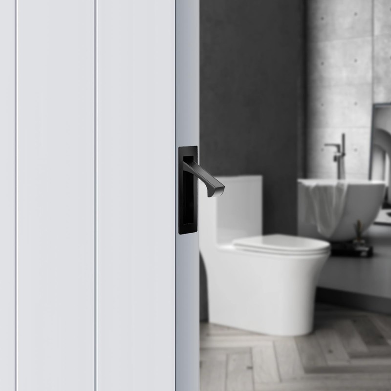 Funnytek Stainless Steel Pocket Door Pull Handle Matte Black Recessed
