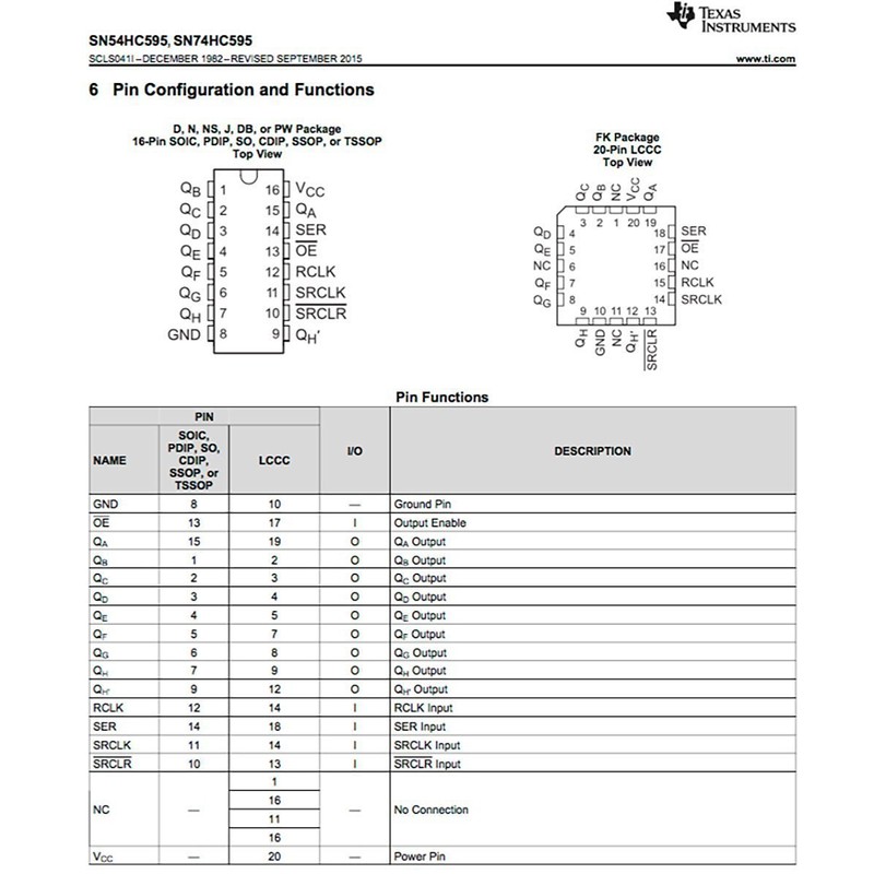 Texas Instruments SN74HC595N IC 8-Bit Shift Registers with 3-State Output