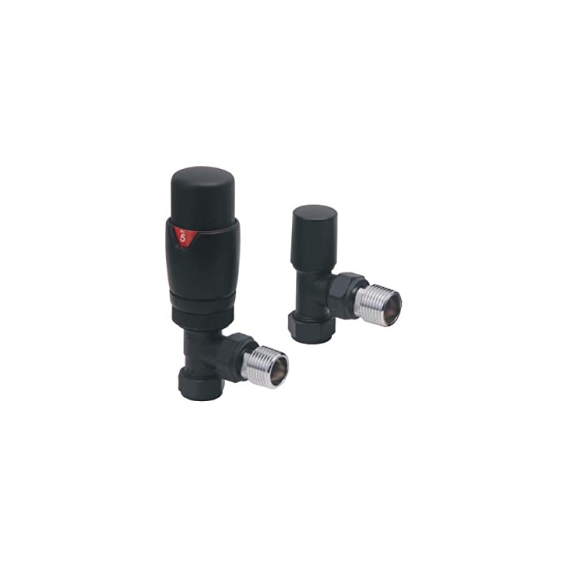 Noir Black Angled Thermostatic Radiator Valves - Energy Saving