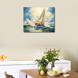 TISHIRON Sailing Boat Paint by Numbers Adults, DIY Paint by Numbers for Adults, Sea Wave, Acrylic Painting by Numbers Kits on Canvas, Sailing Yacht, Oil Painting 40 x 50 cm (Frameless)