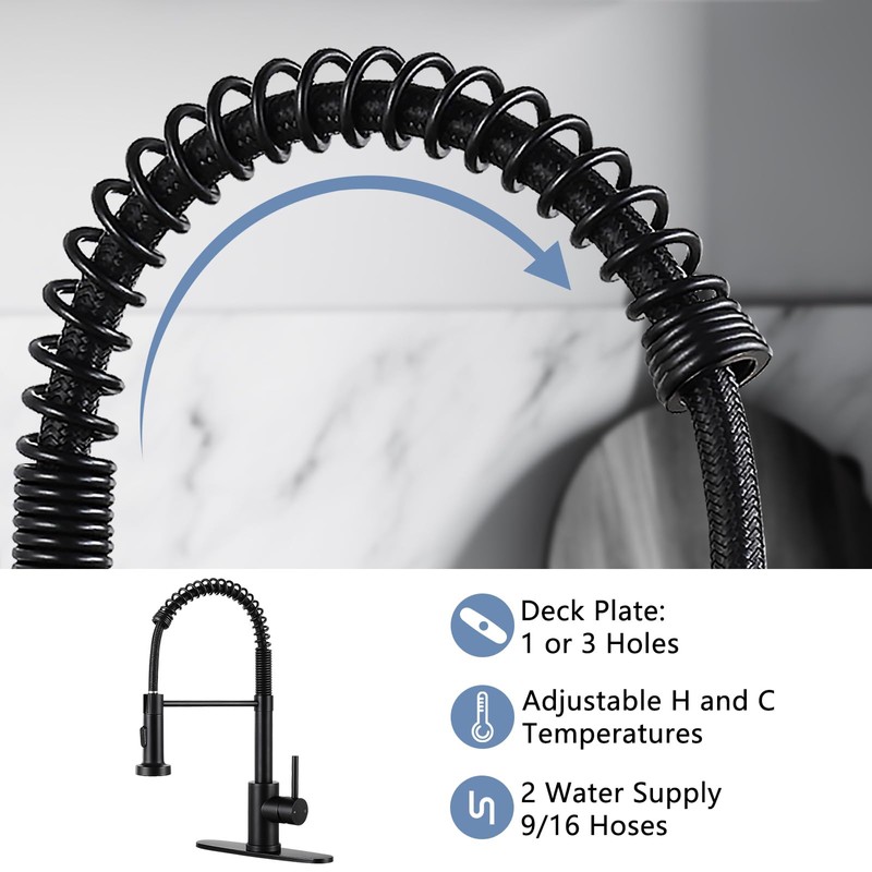 DJS Kitchen Faucets with Pull Down Sprayer Matte Black -