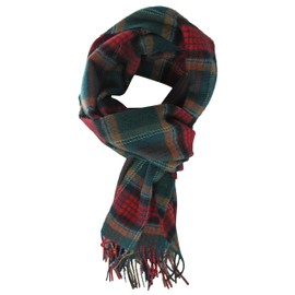 Men's Wool Scarf Winter Scarf Warm Checked Fashionable Multicoloured Wool 180 x 29 cm Made in Germany, Green