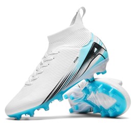 Kikaluo Men's High Top Soccer Shoes AG Long Spikes Men's and Women's High-Top Students Game Sports Training Soccer Cleats Shoes White EU 40