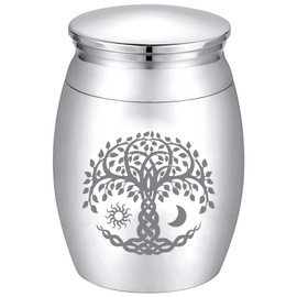 CREATCABIN Small Urns for Ashes Mini Cremation Urns Ashes Keepsake Memorial Stainless Steel Metal Funeral Urn Sun Moon Burial for Pet Human Dog Cat 1.57 x 1.18 Inch-Tree of Life(Silver)
