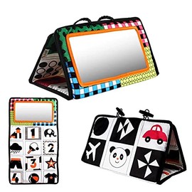 VGEBY Juguetes con Espejo Tummy Time, Juguetes de Desarrollo con Mordedores y Libros Arrugados, Recién Nacido, Edad del bebé 0 3 6 12 Meses