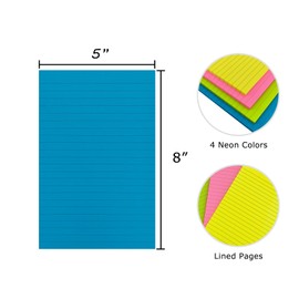 4A 4 Pads Lined Sticky Notes 5 x 8 in, Bright Colors, Colorful Large Sticky Notes with Lines Self-Stick Note Pads for Home Office School Supplies, 50 Sheets/Pad, 200 Sheets Total, 4A 5084-N-L