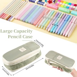 Expandable Pencil Case, Large Pencil Cases Big Capacity with Compartments, Marker Pen Bag for Girls Boys, Portable Pencil Zip Pouch for School,Office,Makeup Cosmetic Bag,Stationery Organizer, Green