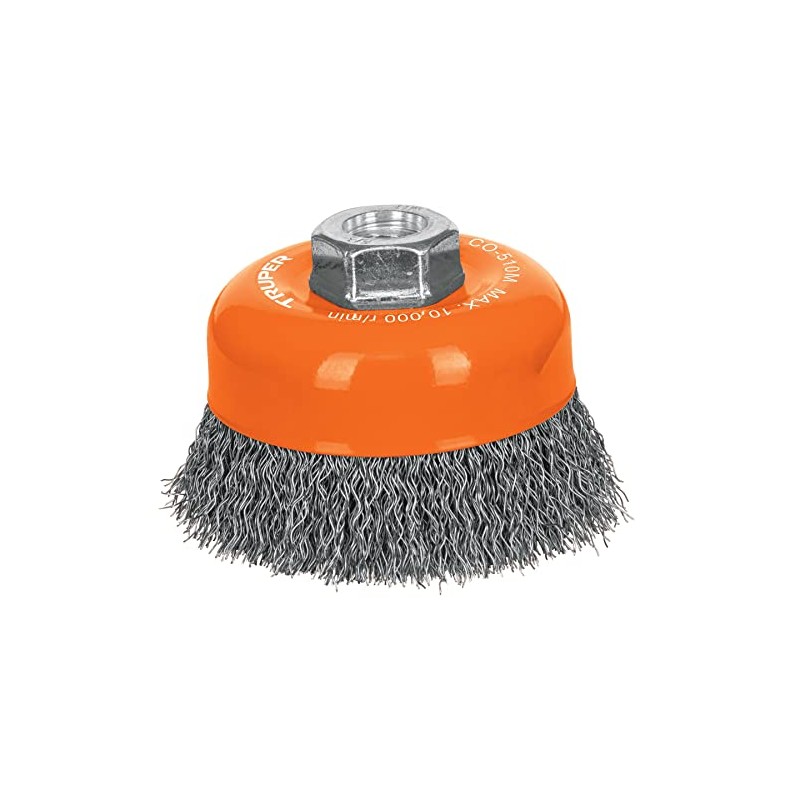 Truper CO-510M, Carda de copa, alambre ondulado, 4", milimétrica para