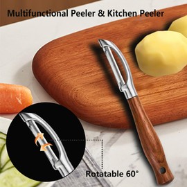 Laoxiongtou Professional Potato Peeler,Vegetable Peeler Stainless Steel,Carrot Peelers For Kitchen There Are Sharp Swivel Blades And Natural Anti Slip Wooden Handle,For Fruit And Vegetable Peeler