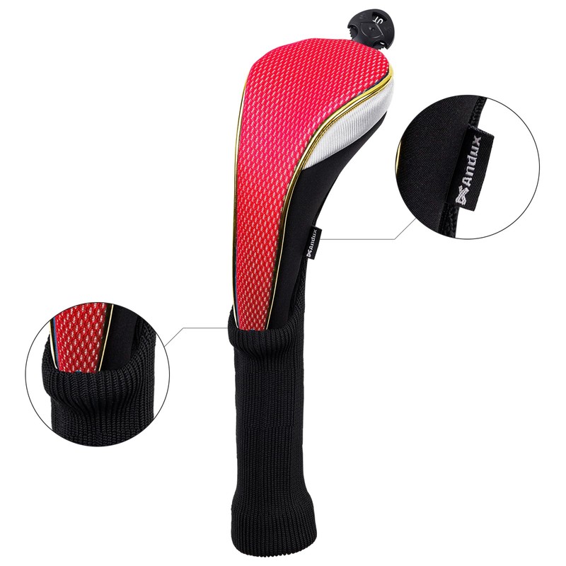 Andux 2Pcs/Set Long Neck Gold Golf Hybrids Club Head Covers