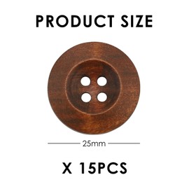15 Wooden Buttons - Four-Eye Round Edge, Cardigan & Crochet Buttons (25mm)