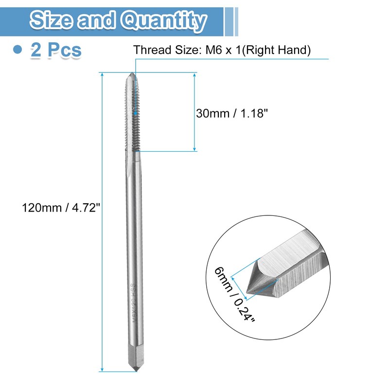 QUARKZMAN Pack of 2 Straight Groove Taps, M6 x 1