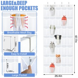 Windyun 2 Pcs 70 Large over The Door Shoe Organizer Hanging Shoe Rack for Closet Holder Pure Mesh Pockets Back to School Behind Door Hanger Storage Nonslip for Home Room School Dorm, Each 35 Pockets