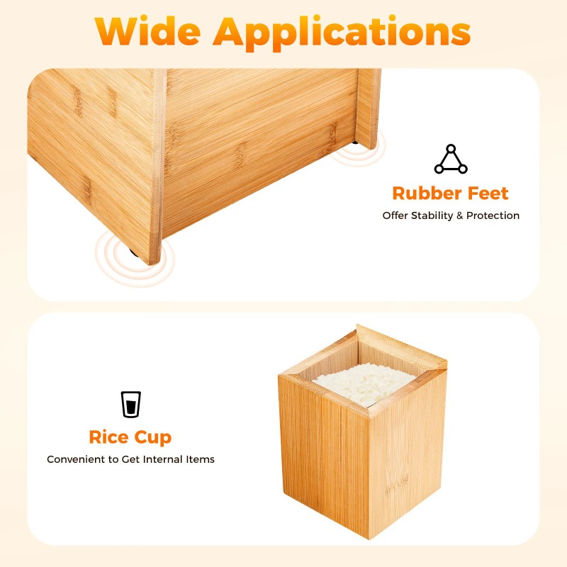 10kg Bamboo Rice Storage Container With Lid Rectangular Rice Storage