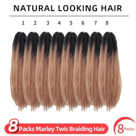 Marley Twist Braiding Hair 18 Inch Marley Twist Hair 8 Packs Cuban Twist Hair Afro Kinky Curly Crochet Hair Synthetic Marley Hair Extensions (18 Inch(Pack of 8),OT/27)