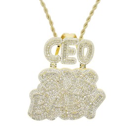 ATJMLADY Hip Hop CEO 80'S Pendant Micro Pave 5A Bling Cubic Zirconia CZ Iced Out Men Letter Necklace (gold)