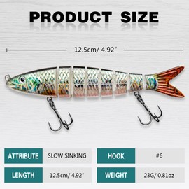 CharmYee Bass Fishing Lures with Hot Stamping Foil Designed Highly Realistic 8 Multi Jointed Swimbaits for Freshwater Saltwater Bass Trout Fishing Bait