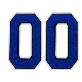 2 Pcs 5.0" Royal Blue Chenille Number Patches with White Border, Iron On Appliques for Clothing, Jackets, Backpacks Varsity Style Number Patches Pair with Varsity Letter Patch (Royal Blue 0)