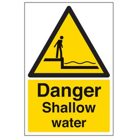 V Safety Danger Shallow Water - Portrait 200 x 300mm - 2mm Rigid Plastic Safety Sign