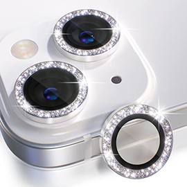 Choiche Choiche Compatible for iPhone 14 /iPhone 14 Plus Camera Lens Protector Bling, 9H Tempered Glass Camera Cover Screen Protector Metal Ring Decoration Accessories (Glitter-Silver)