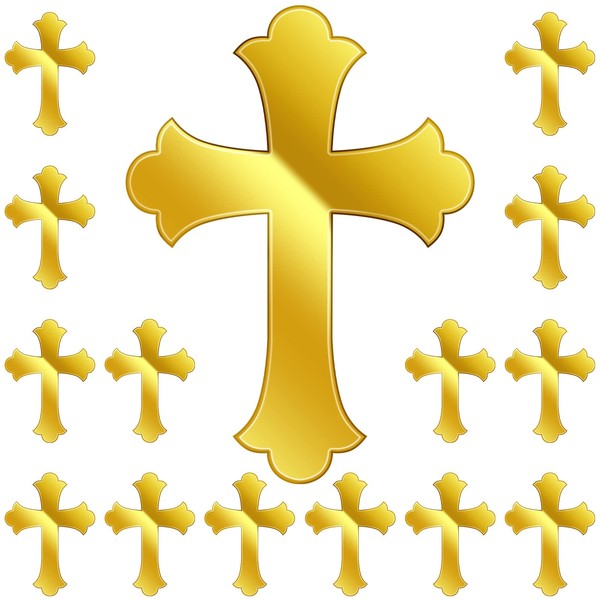16 piezas de decoración para tartas de bautizo, cruz, cupcakes, espejo dorado, acrílico, decoración de bautismo, decoración cristiana (estilo vívido)