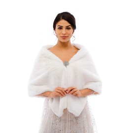 Jovono Women's Bridal Wedding Faux Fur Scarf Wrap Bridal Fur Scarf Stole Fur Wraps and Scarves for Women, White