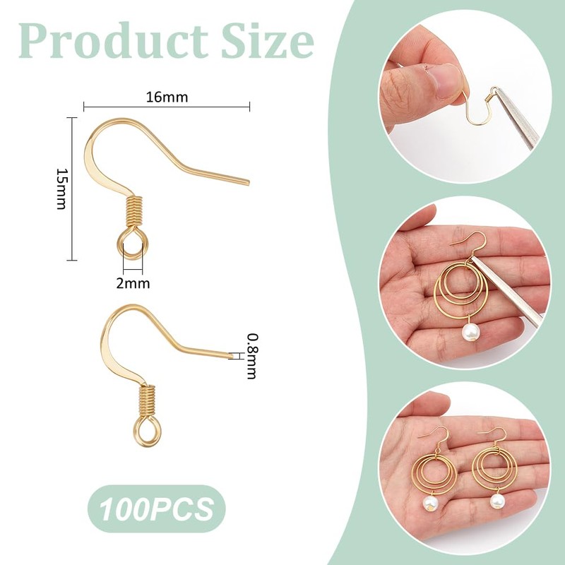 UNICRAFTALE About 100Pcs Real 18K Gold Plated Earring Hooks Stainless