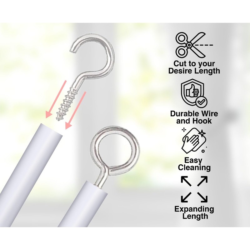 ZYBUX - 2x3 Metres Curtain Wire Hooks and Eyes 12
