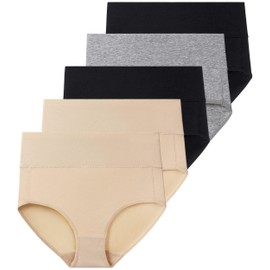 QOVOQ Women's High Waist Cotton Underwear Stretch Briefs Soft Comfy Ladies Panties Multipack