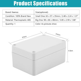 Waterproof IP66 Junction Boxes Outdoor Electrical Enclosure Box ABS Plastic Project Box Electrical Junction Box Cable Connector Enclosure Case(100x68x50mm)