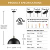 Karjearl Black Pendant Light Fixtures, 15.7 Inch Large Dome Pendant