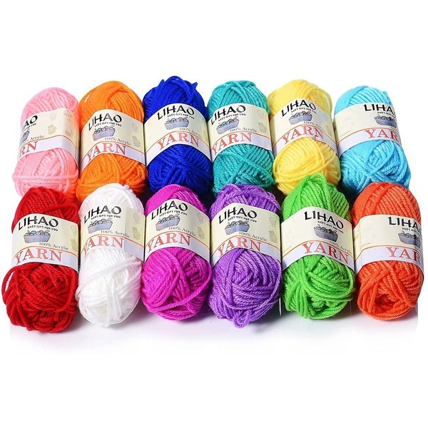 LIHAO Wool Yarn, 12 Color Set, Acrylic Yarn, Regular Thick,