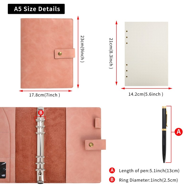 Wonderpool Leather Journal Dotted Paper Refillable Writing Binder Notebook -