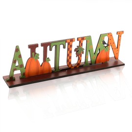 Flankor Autumn Decoration Wood Sign, Thanksgiving Wooden Sign, Pumpkin Maple Leaves Wooden Table Decoration for Harvest Day Fall Thanksgiving Decor