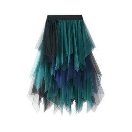 Women's Skirt, Tulle, Irregular, Layered Underskirt, Skirt, Ballet Tutu, Prom, Party, Pleated Dress, A-line Midi Skirt, High Waisted Skirt, green blue