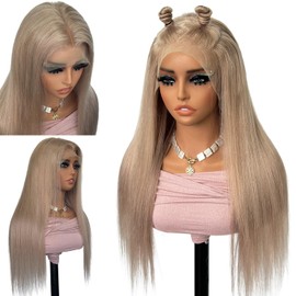 Bestvivid 13x6 Transparent Lace Front Wigs Human Hair Ash Blonde Wig Human Hair 180% Density Ash Blonde Straight Lace Front Wigs for Black Women Pre Plucked Colored HD Lace Frontal Wig 26 Inch