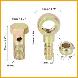 Partuto 2 Sets 10mm Diameter Banjo Hose Barb Bolt Fittings Banjo Bolt Washer Bronze Tone Metal for Motorcycle Car Replacement