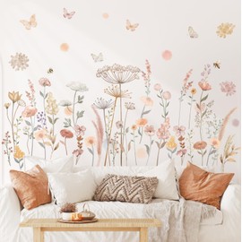 DECOWALL SG2-2421 Boho Garden Flower Wall Stickers Wildflower Floral Grass Peel and Stick Wall Art Wall Decals for Living Room Bedroom Home Decor TV Office Wall