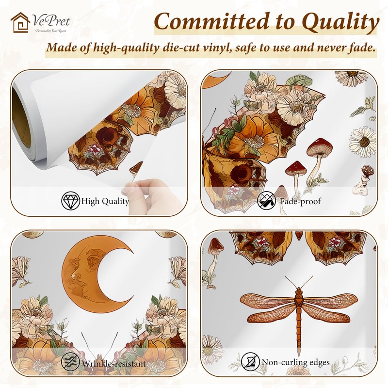 VePret Large Boho Butterfly Wall Decals Peel and Stick, Flowers